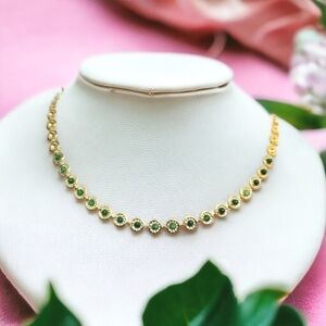 Gold Tone Stainless Steel and Jade Bead Choker Necklace 16-18 Inches